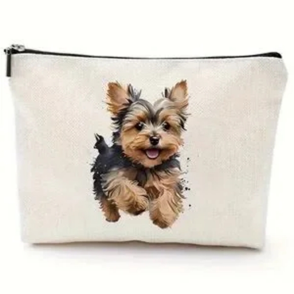 Teacup Yorkie Canvas Print Zipper Pouch Makeup Bag NIP - Picture 4 of 4